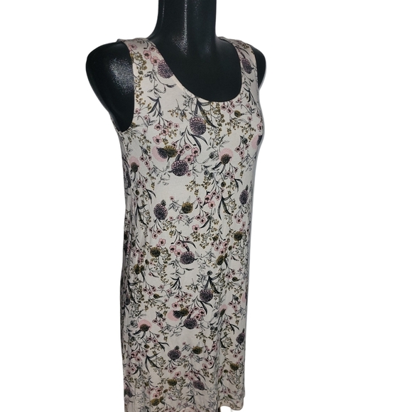 Ichi Cream Colored Sleeveless Floral Print Shift Dress S - Picture 3 of 7